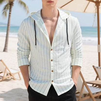 Herren Strickhemd Kapuze Streifenmuster Casual