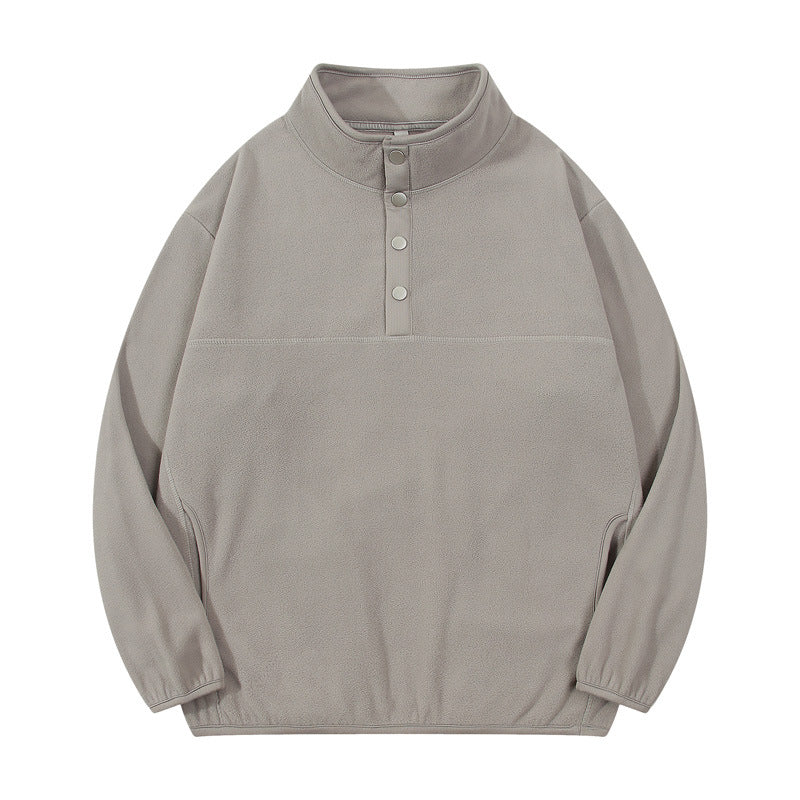 Herren Fleece-Pullover Stehkragen Druckknöpfe Warm