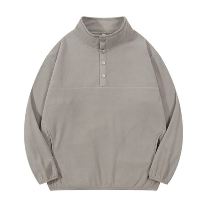 Herren Fleece-Pullover Stehkragen Druckknöpfe Warm