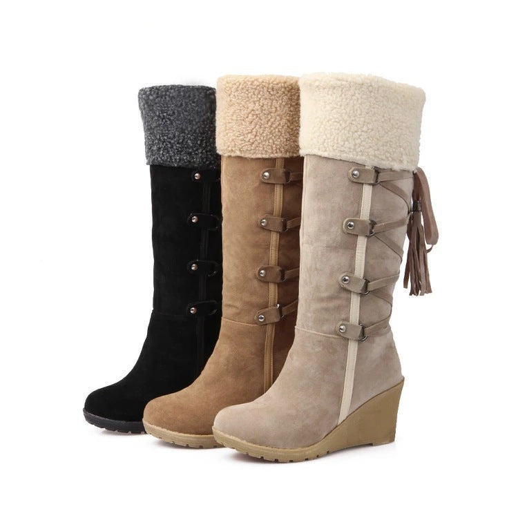 Damen Wedge Stiefel Gefüttert Schnürung Modisch - BerlinGlamour