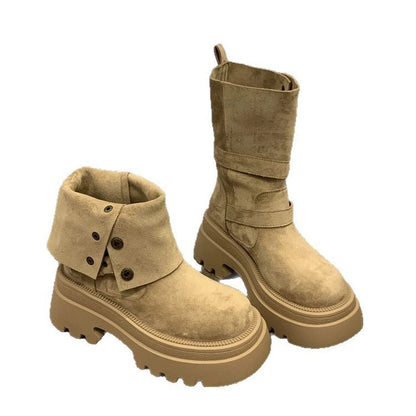 Damen Stiefeletten Bequem Chunky Schnalle Schwarz