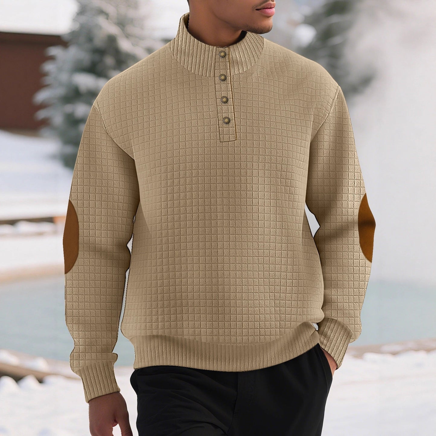 Herren Pullover Stehkragen Modern Leder Optik - BerlinGlamour