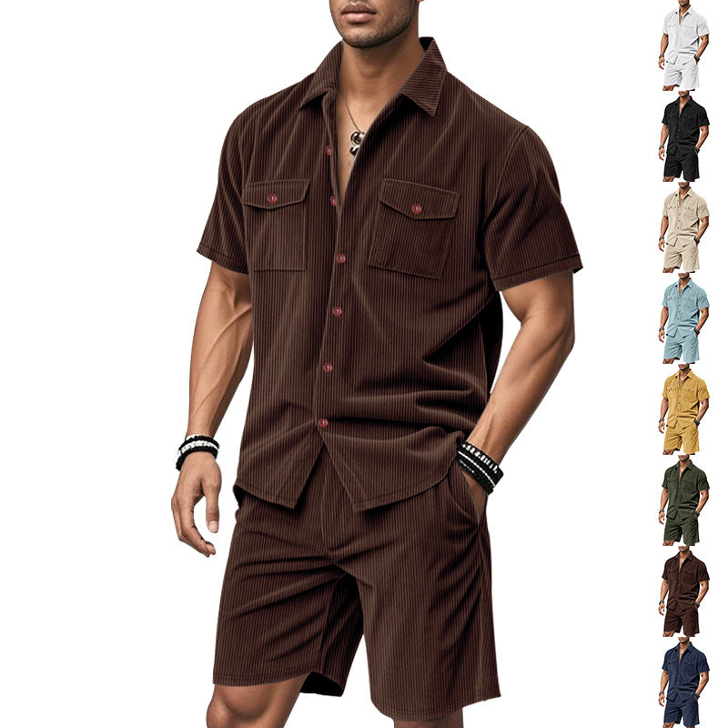 Herren Kurzarm-Hemd-Set Bequem Mit Taschen - BerlinGlamour