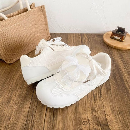 Damen Sneaker Spitze Atmungsaktiv Weiß Mode