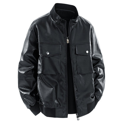 Lederjacke Herren Modern mit Patentaschen Schwarz - BerlinGlamour