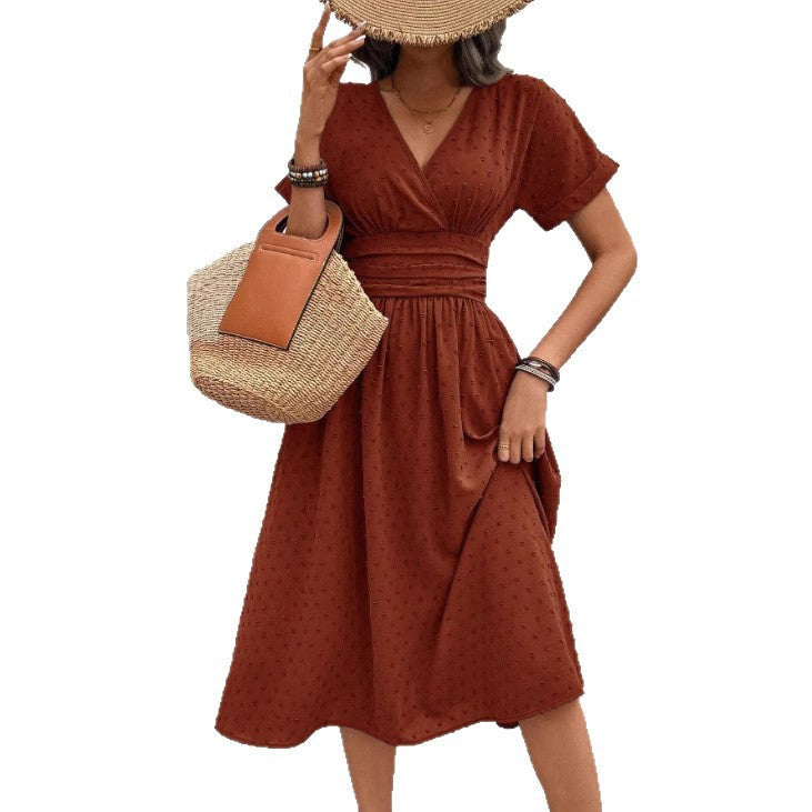 Elegantes Damen Midikleid V-Ausschnitt Figurformend