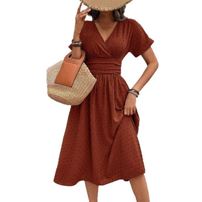 Elegantes Damen Midikleid V-Ausschnitt Figurformend