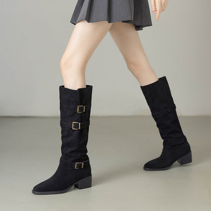 Damen Stiefel Elegantes Design Schnallen Detail Schwarz