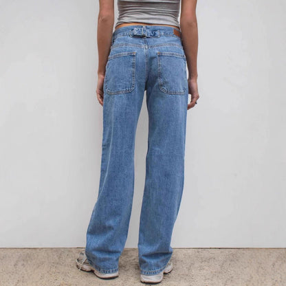 Damens High-Waist Jeans Used-Look Weite Bein