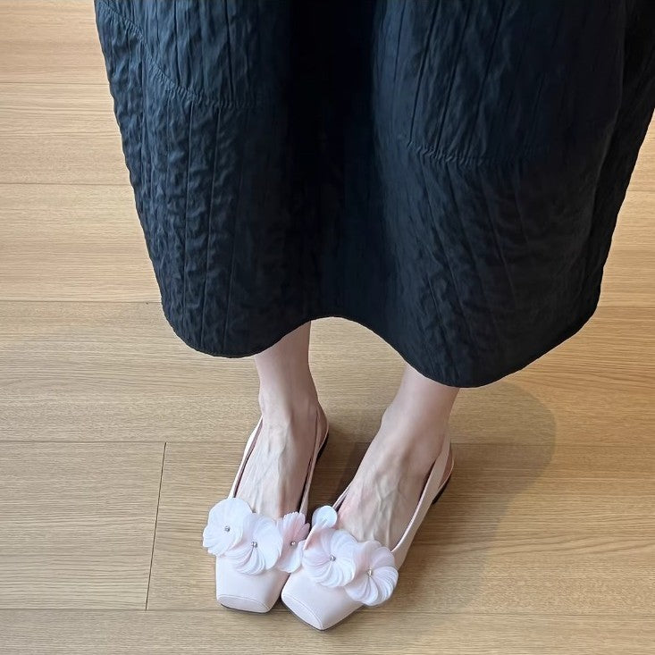 Damen Ballerinas Slingback mit Blumen Applikationen und KomfortAbsatz