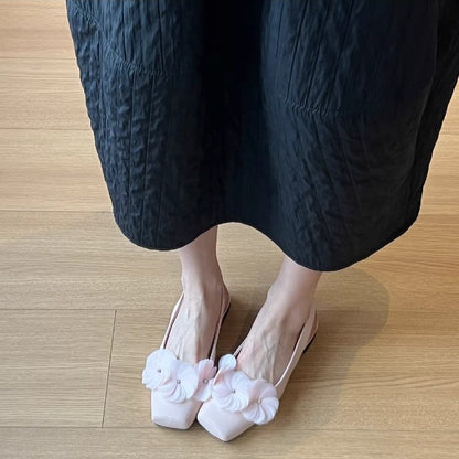 Damen Ballerinas Slingback mit Blumen Applikationen und KomfortAbsatz