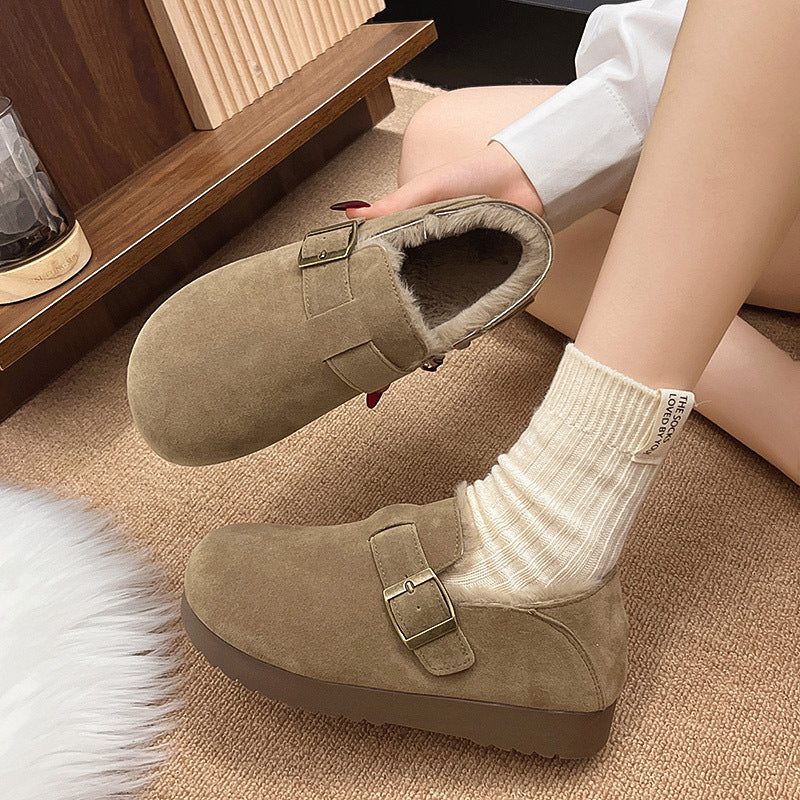 Damen Clogs Weich Kunstfell Futter Schnallenverschluss