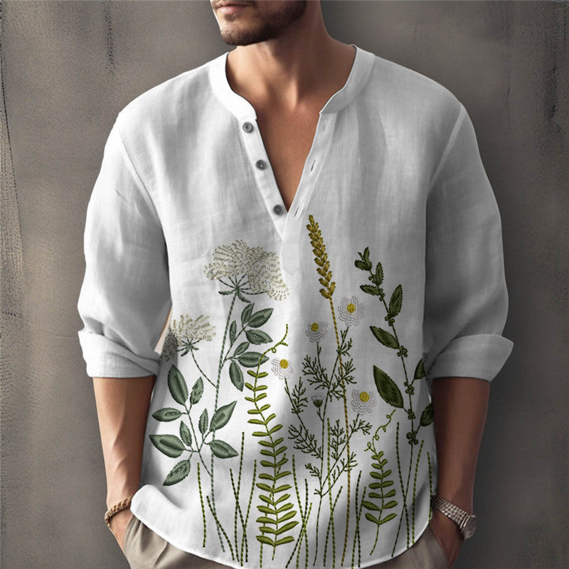 Herren Hemd Elegant Floral Gestickt Modern Slimfit