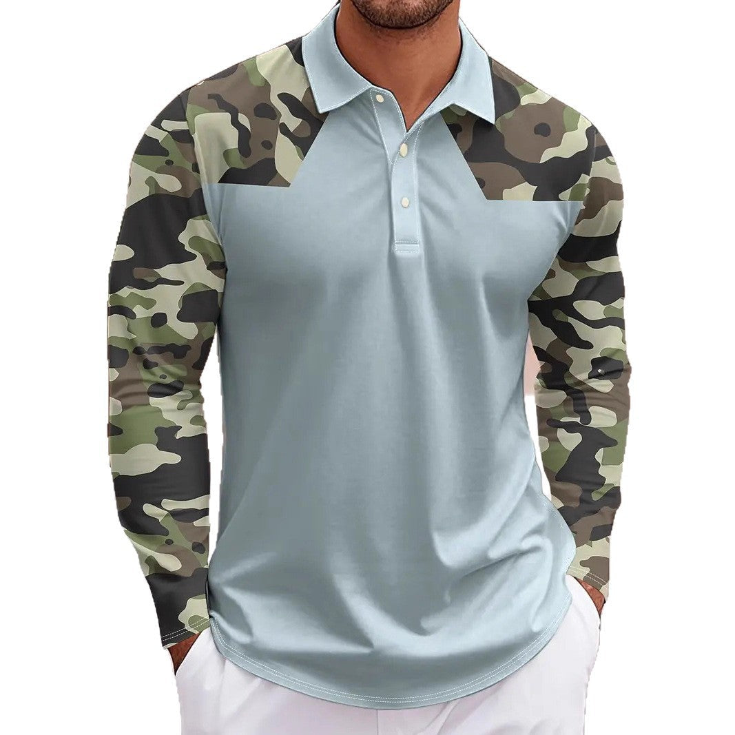 Herren Polo-Shirt Camo Ärmel Modern Sportlich