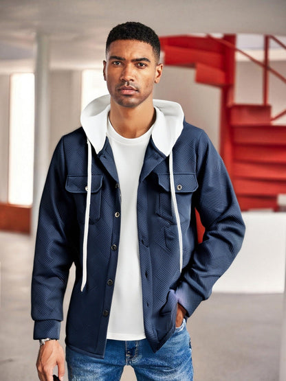 Herren Hybrid-Jacke Modern mit Abnehmbarer Kapuze und Taschen