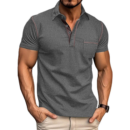 Herren Henley Hemd Kurzarm Modern mit Brusttasche