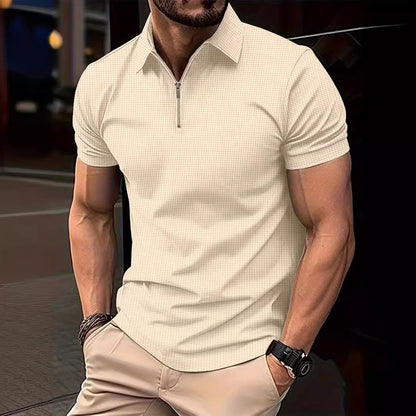 Herren Polohemd Modern Strukturiert mit Reißverschluss - BerlinGlamour