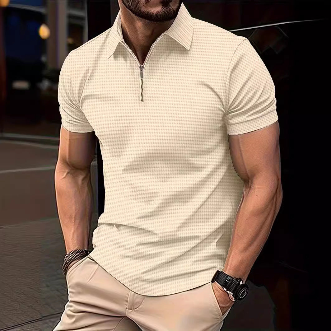 Herren Poloshirt Kurzarm mit Reißverschluss Modern Strukturiert - BerlinGlamour