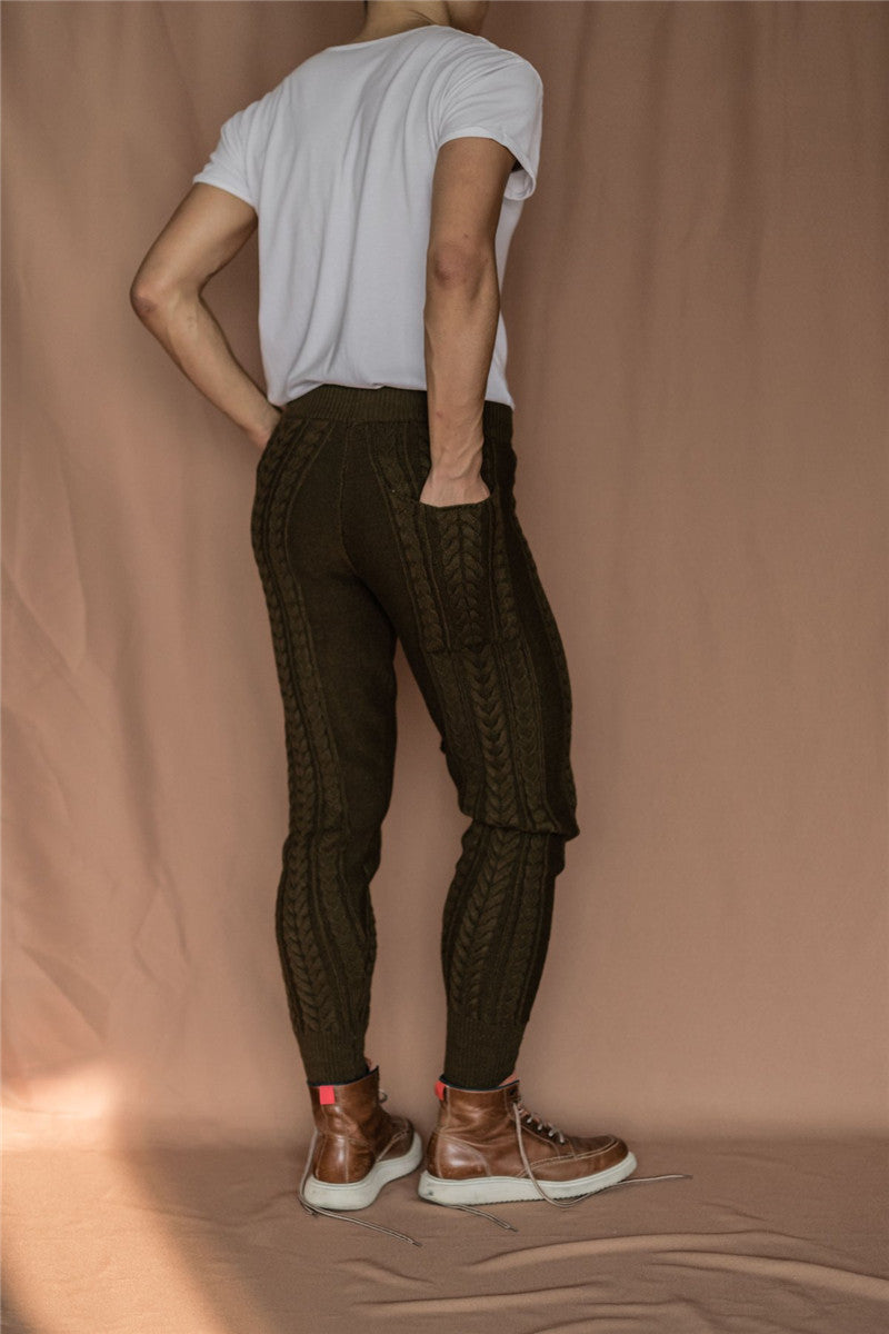 Herren Strickhose Mit Zopfmuster und elastischem Gürtel