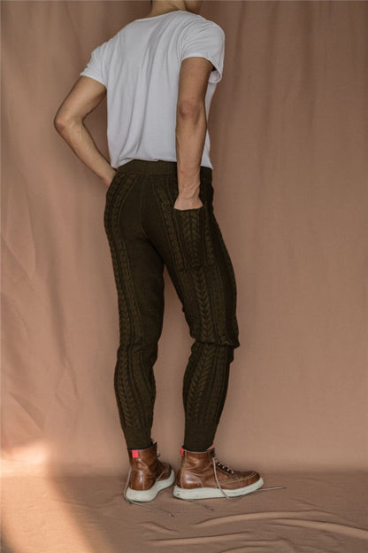 Herren Strickhose Mit Zopfmuster und elastischem Gürtel
