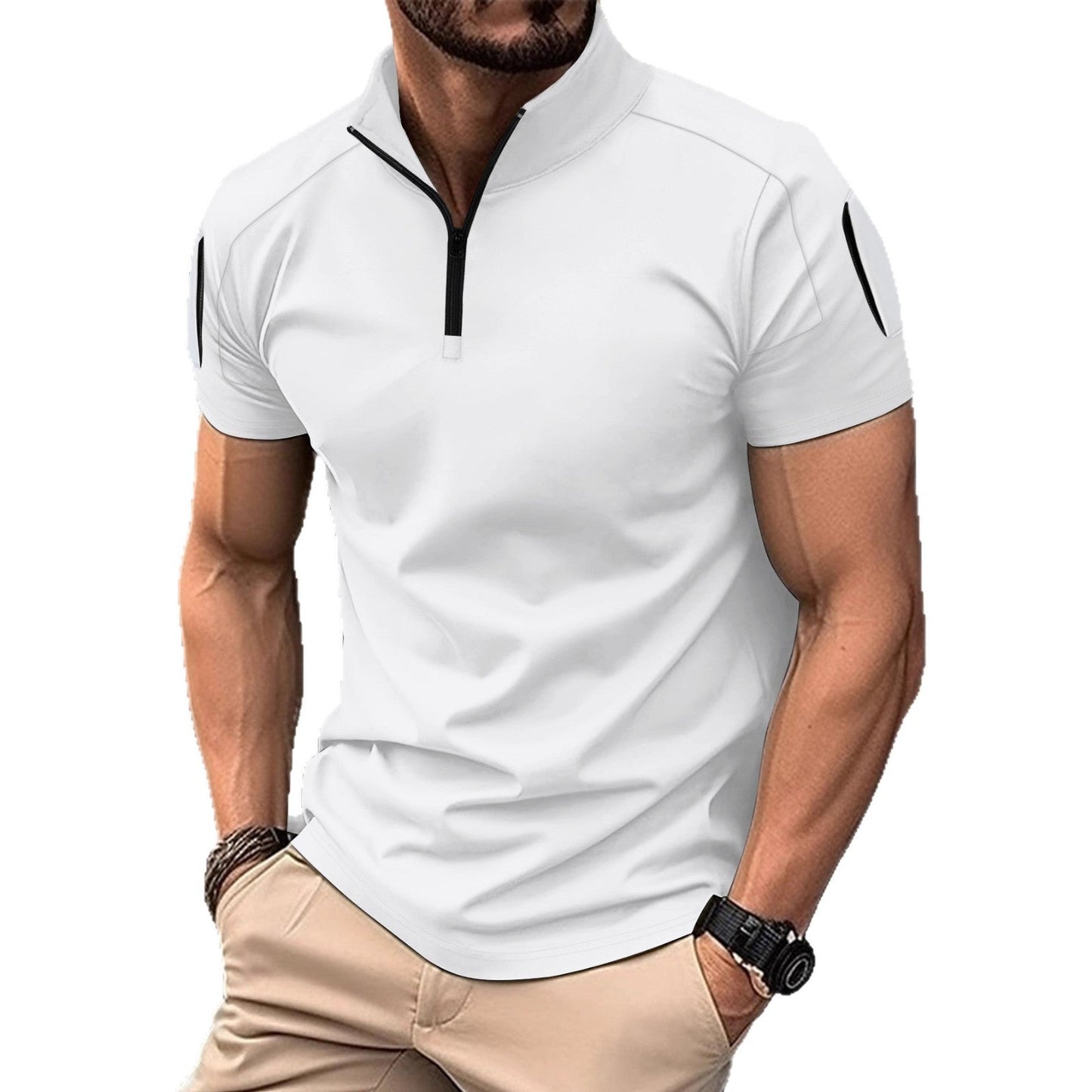 Herren Sportshirt Kurzarm Zip-Hemd Modern