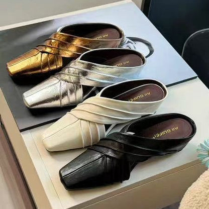 Damen Sandalen Elegante Slide Schuhe Mit Faltendesign
