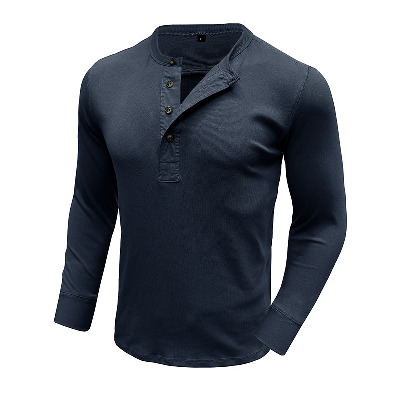 Herren Langarmshirt Knopfvorderteil Modern Strukturiert