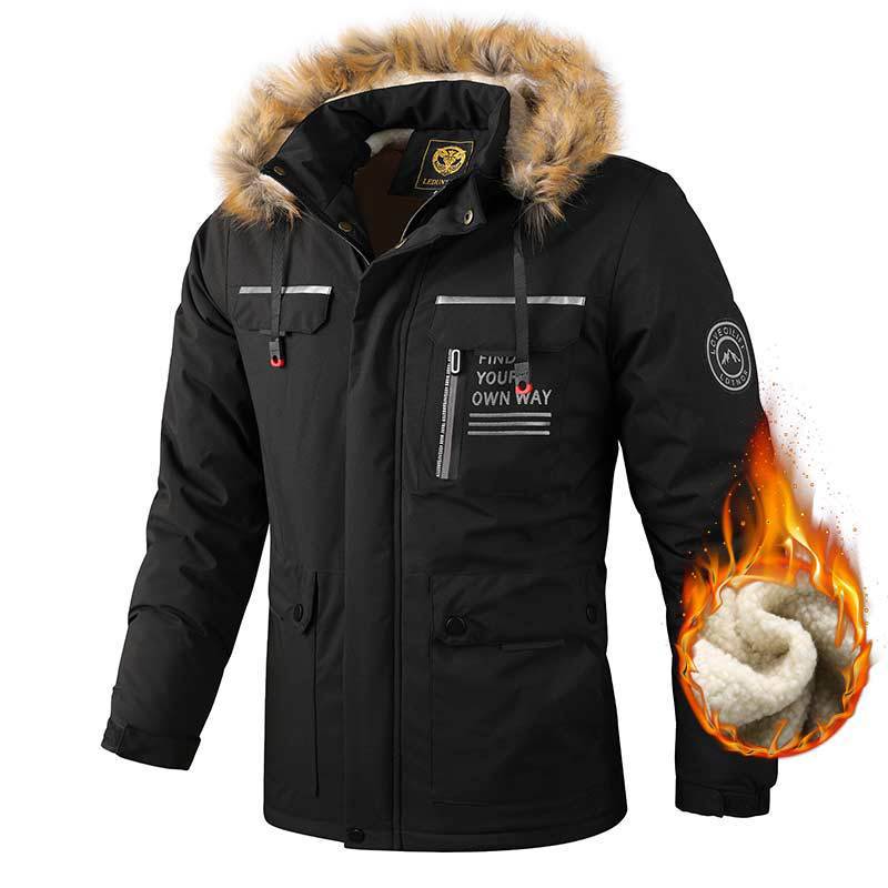 Herren Winterjacke Isoliert mit Kunstfellkragen Warm
