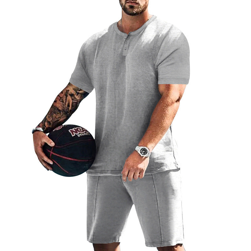 Herren Sportset bequem knöpfbare Oberteil und Freizeit Shorts - BerlinGlamour