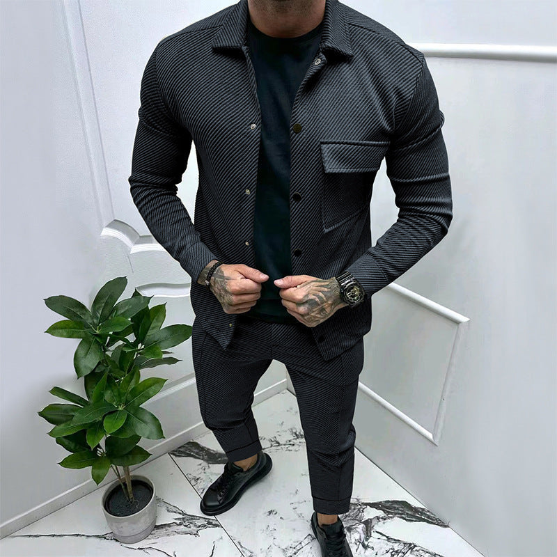 Herren Anzug Set Elegant Strukturiert Schwarzes Geschäftsoutfit