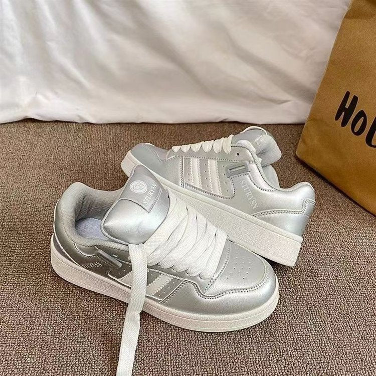 Damen Sneaker Metallic Glanz Schuhe Sportlich Modern