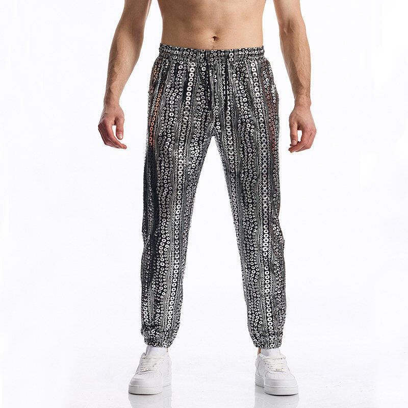 Herren Glitzerhose Bunt Pailletten Jeanshose Party