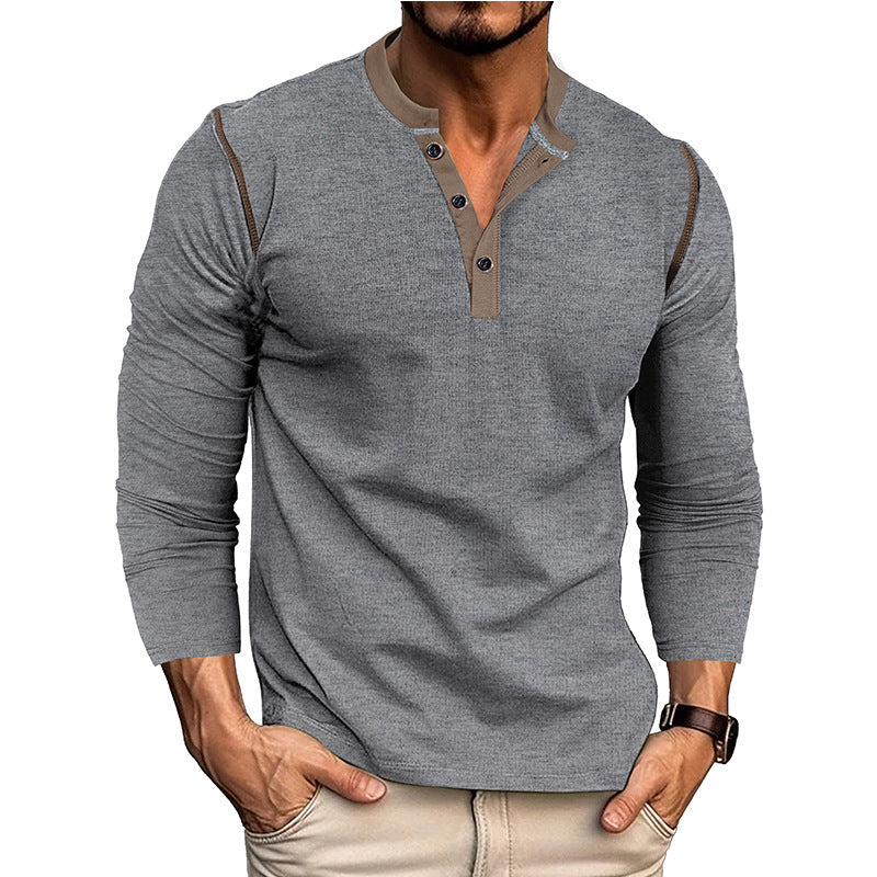 Herren Langarm-Hemd Henley-Ausschnitt Modern Slimfit