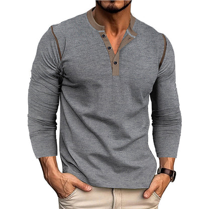Herren Langarm-Hemd Henley-Ausschnitt Modern Slimfit
