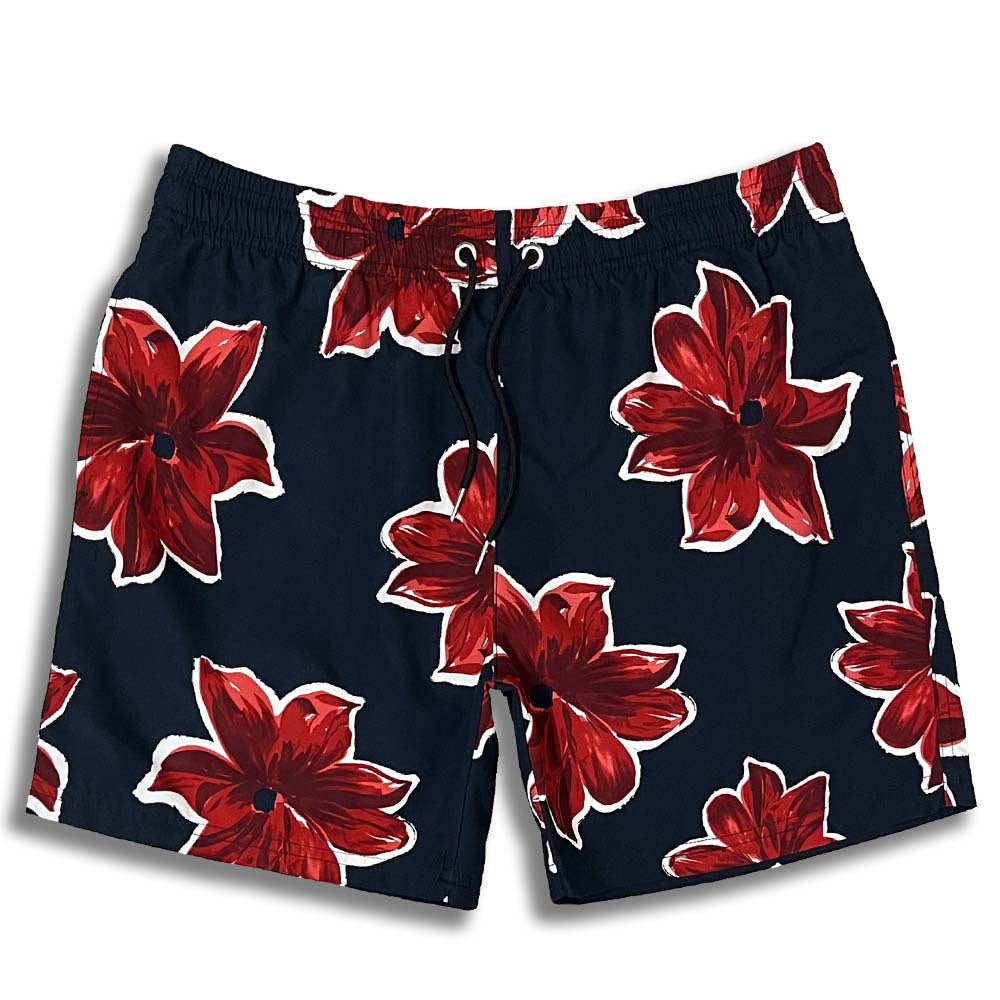 Herren Badeshorts Blumenmuster Flexibler Kordelzug