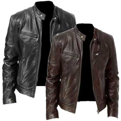 Herren Lederjacke Modern mit Steppdetails und Taschen