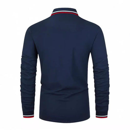 Herren Poloshirt Langarm Sportlich Kontrastbündchen Modern