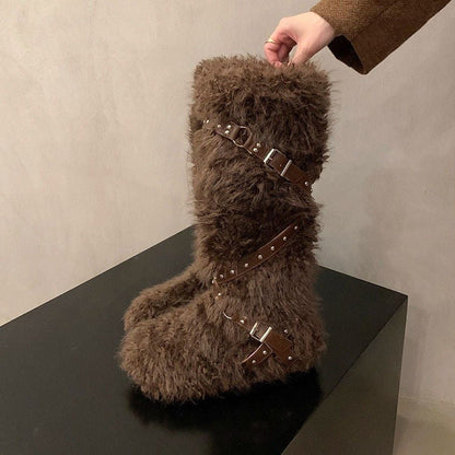 Damenstiefel Warm Kuschelig mit Schnallen Wintermode