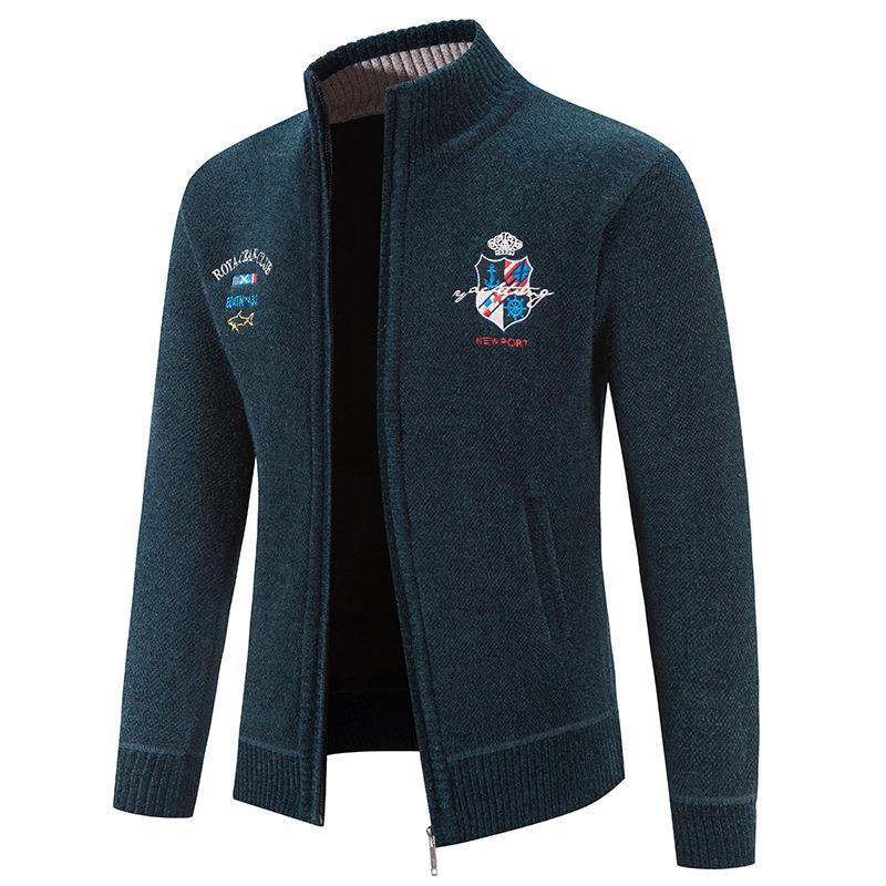 Herren Strickjacke Modern mit Hochkragen und Stickerei
