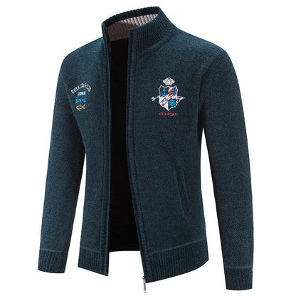 Herren Strickjacke Modern mit Hochkragen und Stickerei