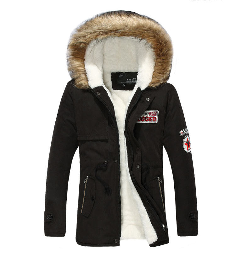 Herren Winterjacke Stylisch Mit Abnehmbarer Kapuze Schwarz