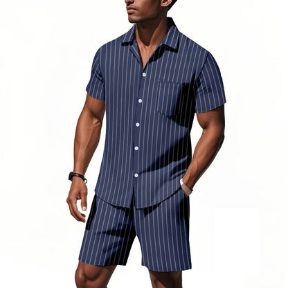 Herren Pyjama Kurzarm mit Streifenmuster und Brusttasche