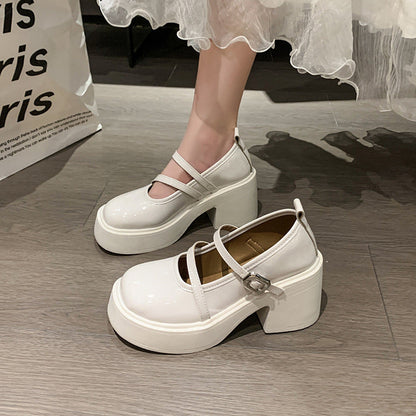Damen Pumps Hochzeitsschuhe Glänzend mit Doppelriemen