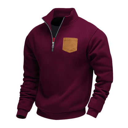 Herren Sweatpullover Hochkragen Mit Brusttasche Bequem