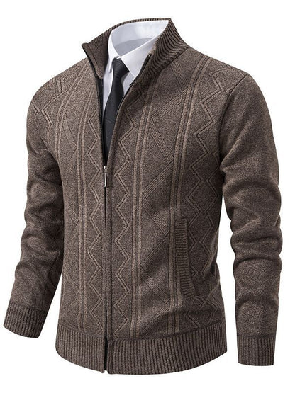 Herren Strickjacke Stehkragen Zopfmuster Modern