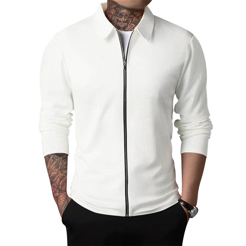 Herren Langarmshirt Elegantes Design Reißverschluss Strukturiert