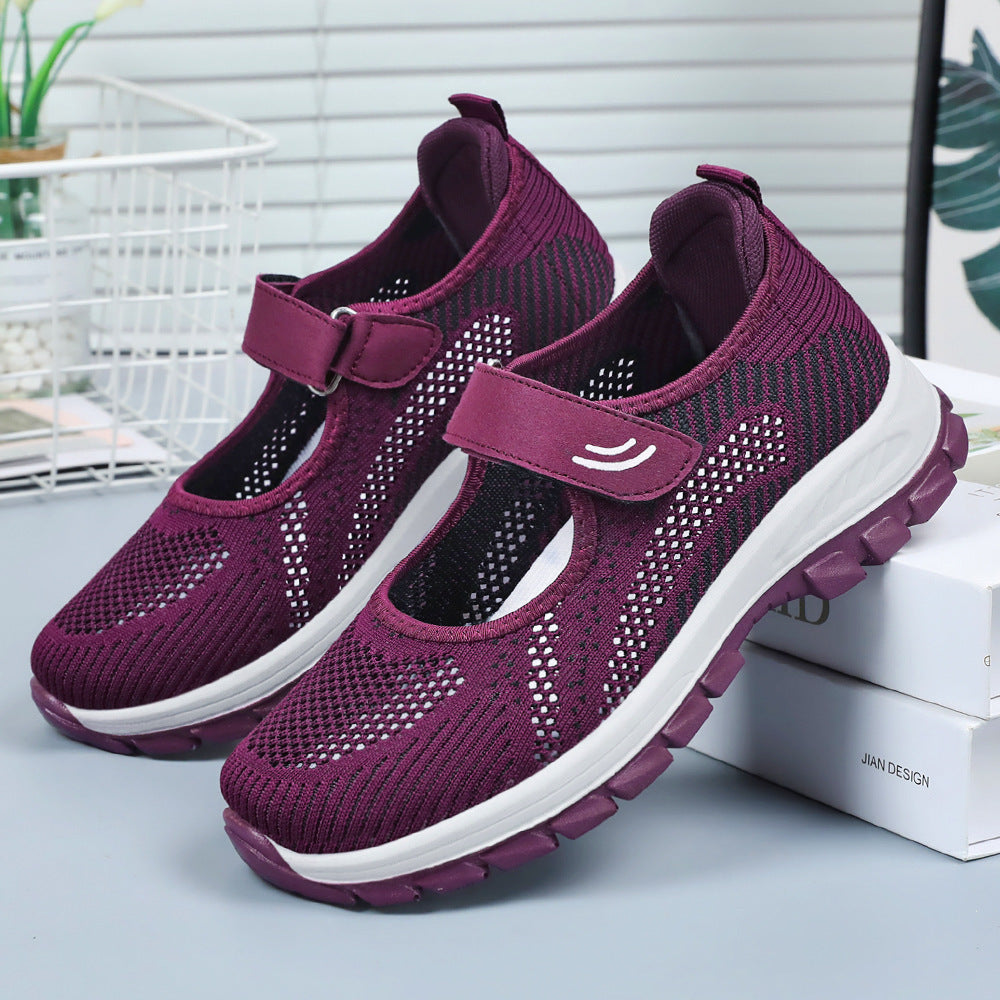 Damen Ballerinas Sportlich Klettverschluss Atmungsaktiv