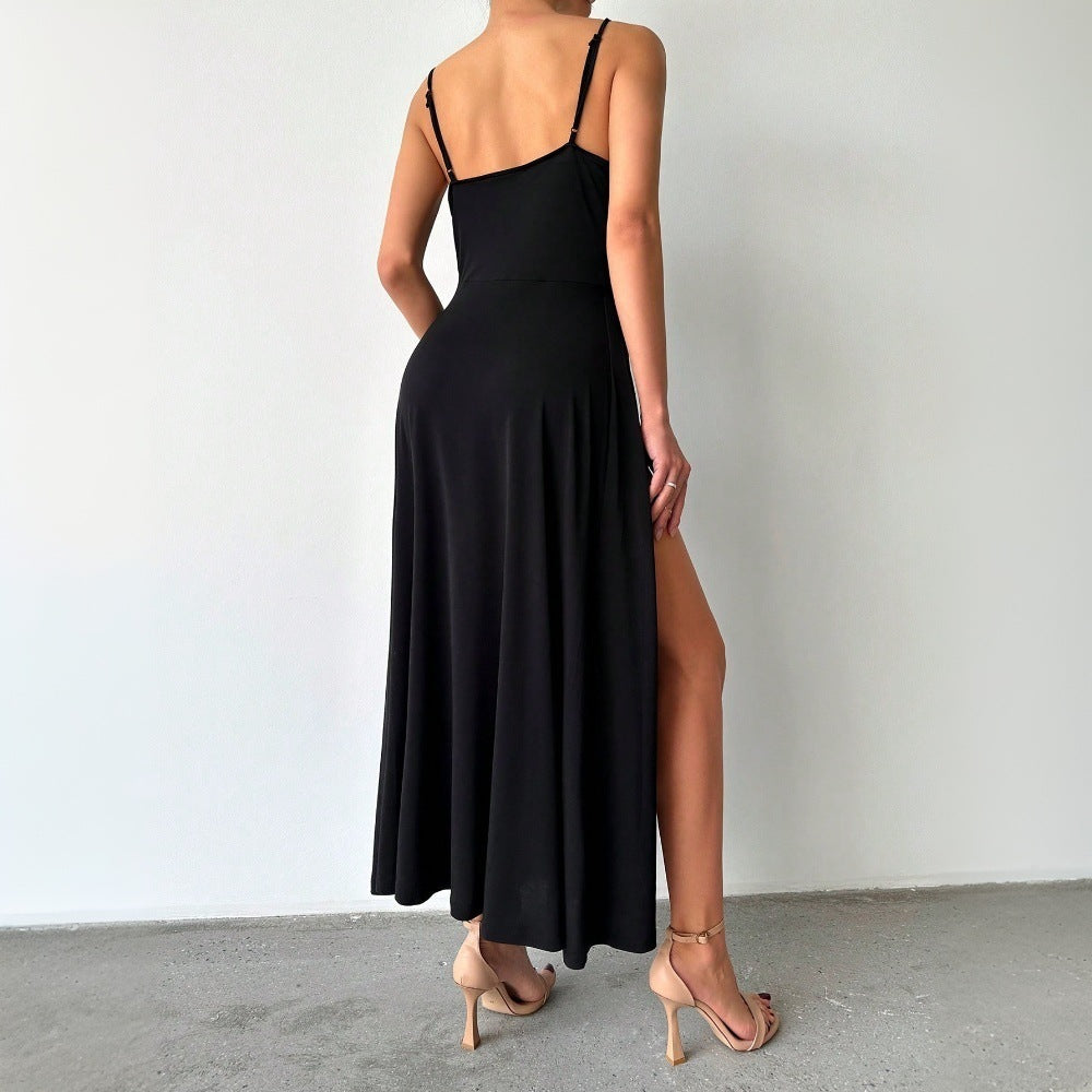 Damen Maxikleid mit Raffiniertem Schlitz und Verstellbaren Spaghettiträgern wird zu: Damen Maxikleid Lang Spitze Verstellbarer Träger