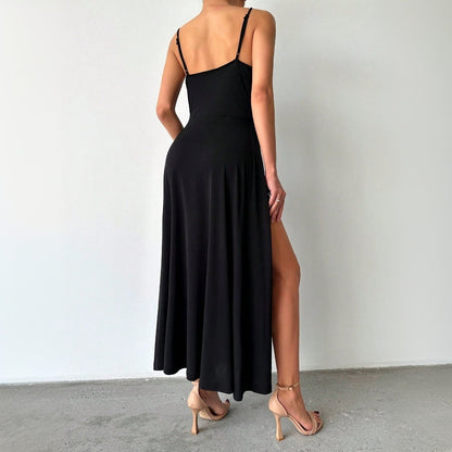 Damen Maxikleid mit Raffiniertem Schlitz und Verstellbaren Spaghettiträgern wird zu: Damen Maxikleid Lang Spitze Verstellbarer Träger