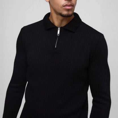 Herren Strickpullover Elegent Kurz Reißverschluss Rippstruktur